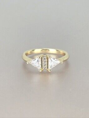Gold Trillion-Cut CZ Accent Ring